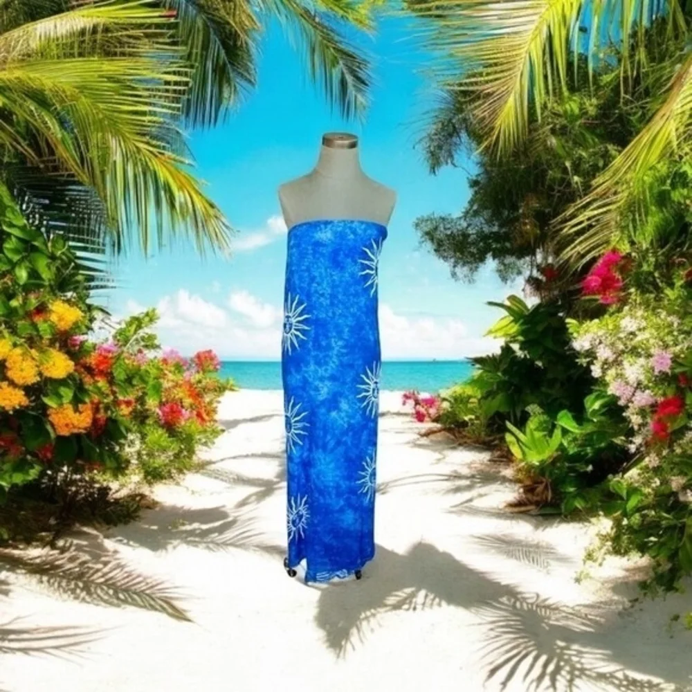 Hawaiian Tropical Blue White Sun Sarong 68